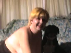 Golden-Haired fucks outside the house with your dog 